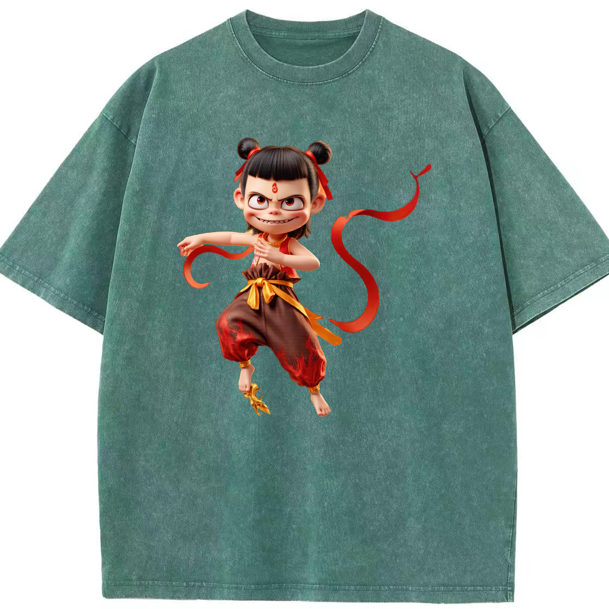 （画像用） Ne Zha 2 ナタ 魔童の大暴れ 綿100% ヴィンテージ風 半袖Tシャツ（フロントプリント）